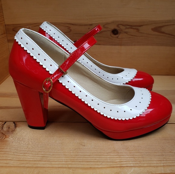 Pixie Cove Shoes - NEW Pixie Cove Red & White Pin Up Rockabilly Heels